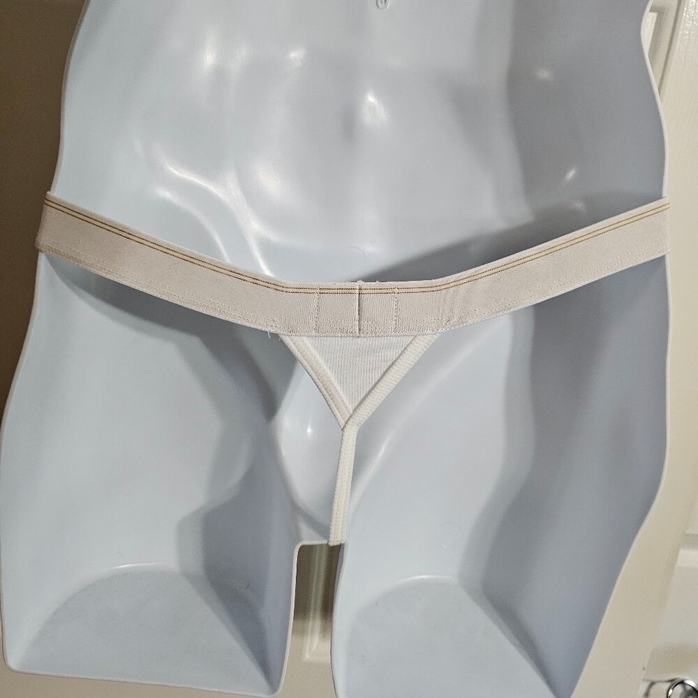 Charlie Men XL Thong Brief White Gold Cotton Elastane Ribbed Designer Luxury - Picture 3 of 5